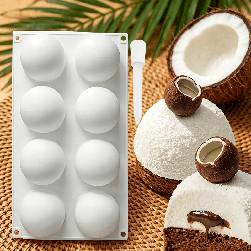 TEMU 1pc Silicone Mold And 1pc Dropper - Large Round Silicone Mold, Suitable For Making Spherical, Ball, Soap, And . Creative Coconut