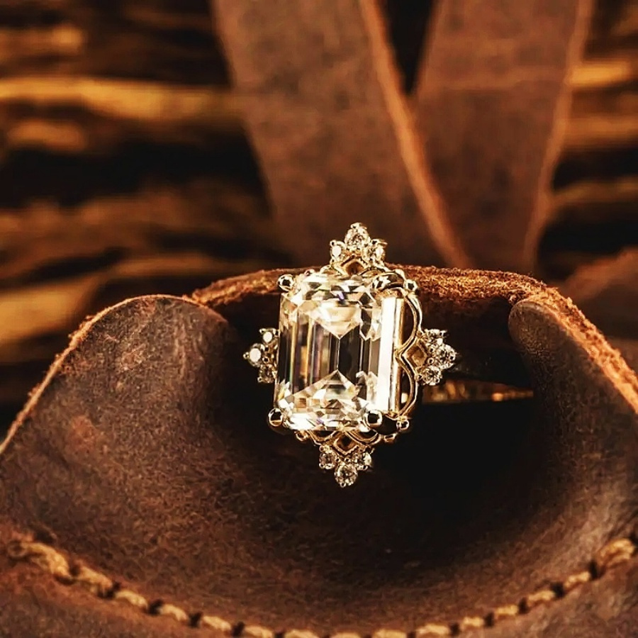 14K Gold-Plated CZ Engagement Ring with Double Sided Setting