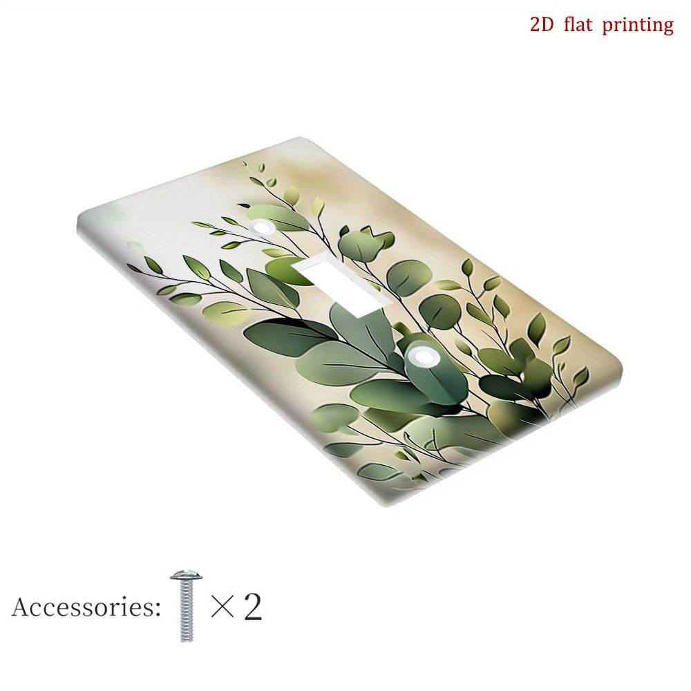 TEMU 1pc Green Eucalyptus Leaves Decorative Outlet Cover Wall Plate - 2d Flat Printed Art, No Wiring Needed, For Light Switches & Electrical Outlets,