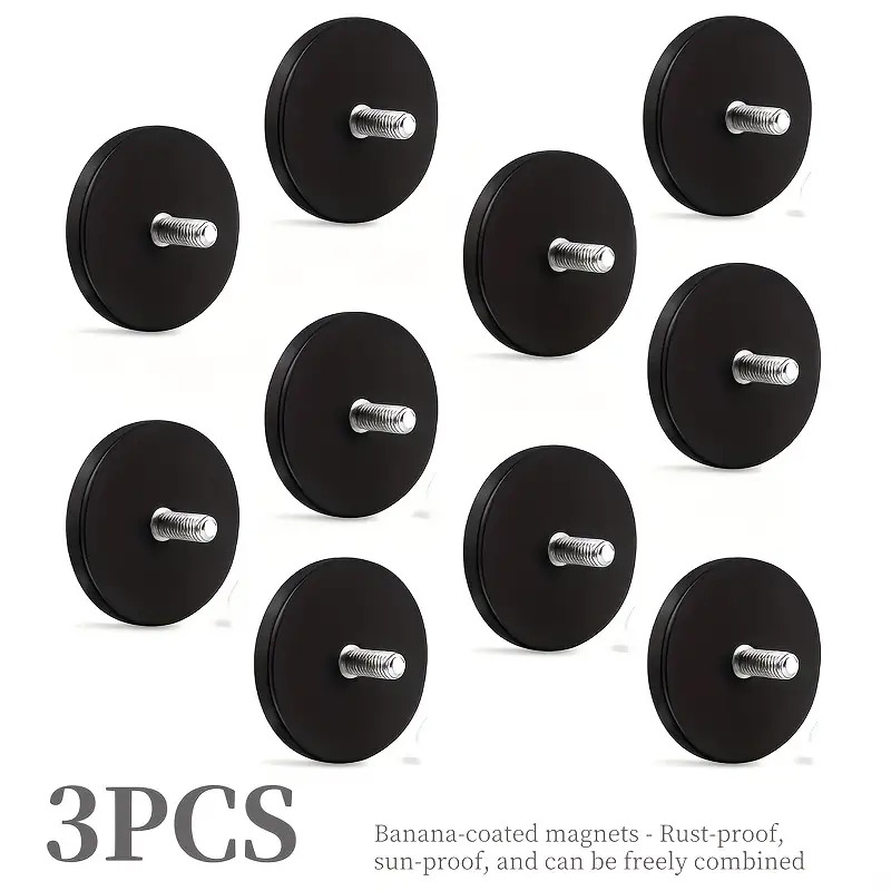 Image of M6 Threaded Nut Rubber Coated Magnet, Designed For Installing Lights And Cameras. Black Car Magnets Are And Scratch-resistant, Ideal For Led Strip Lens Camera Tools