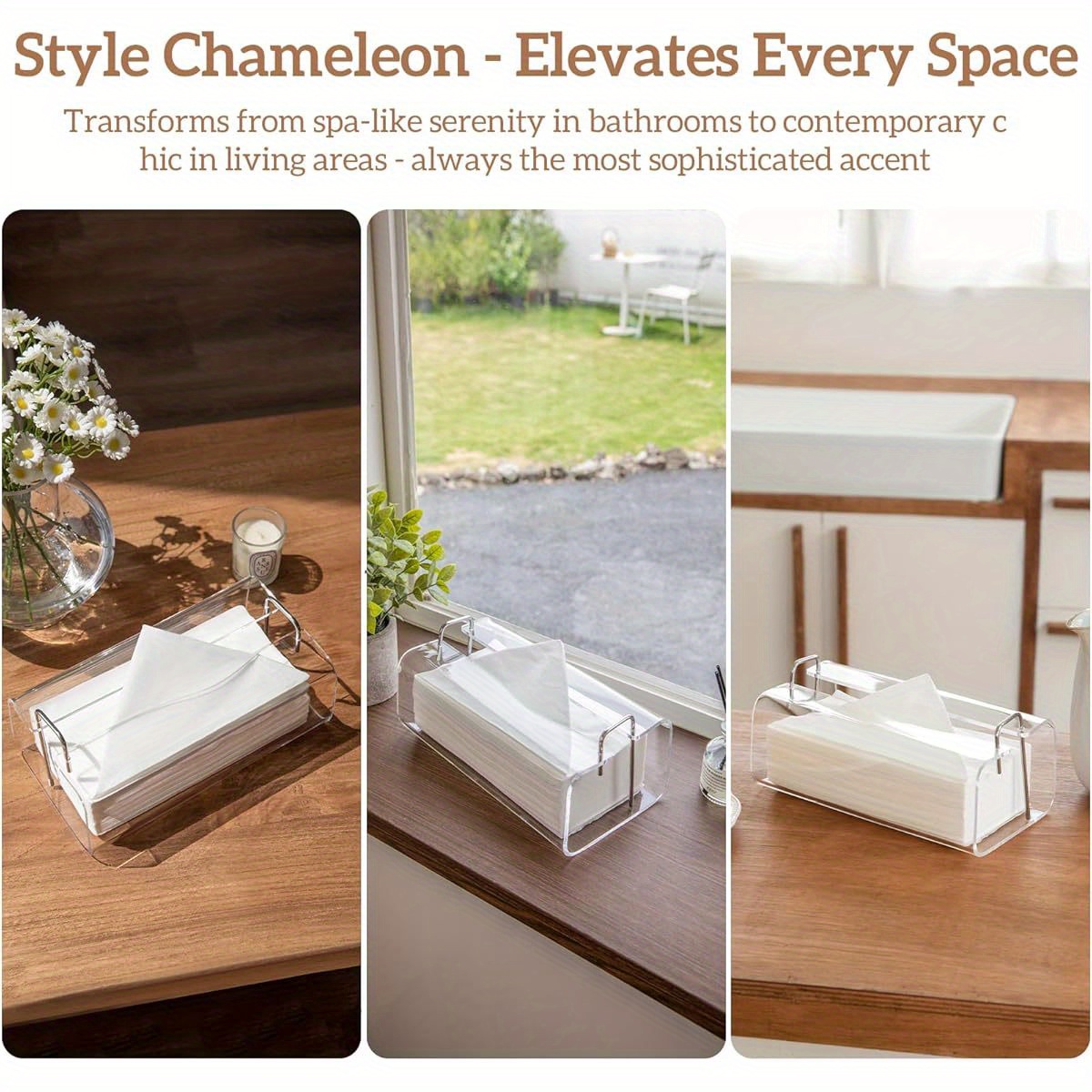 acrylic tissue box holder rectangle acrylic tissue holder with 2025 curved design silvery   9 5 x4 75   tissue box dispenser for bathroom kitchen office silvery accents Product details 3