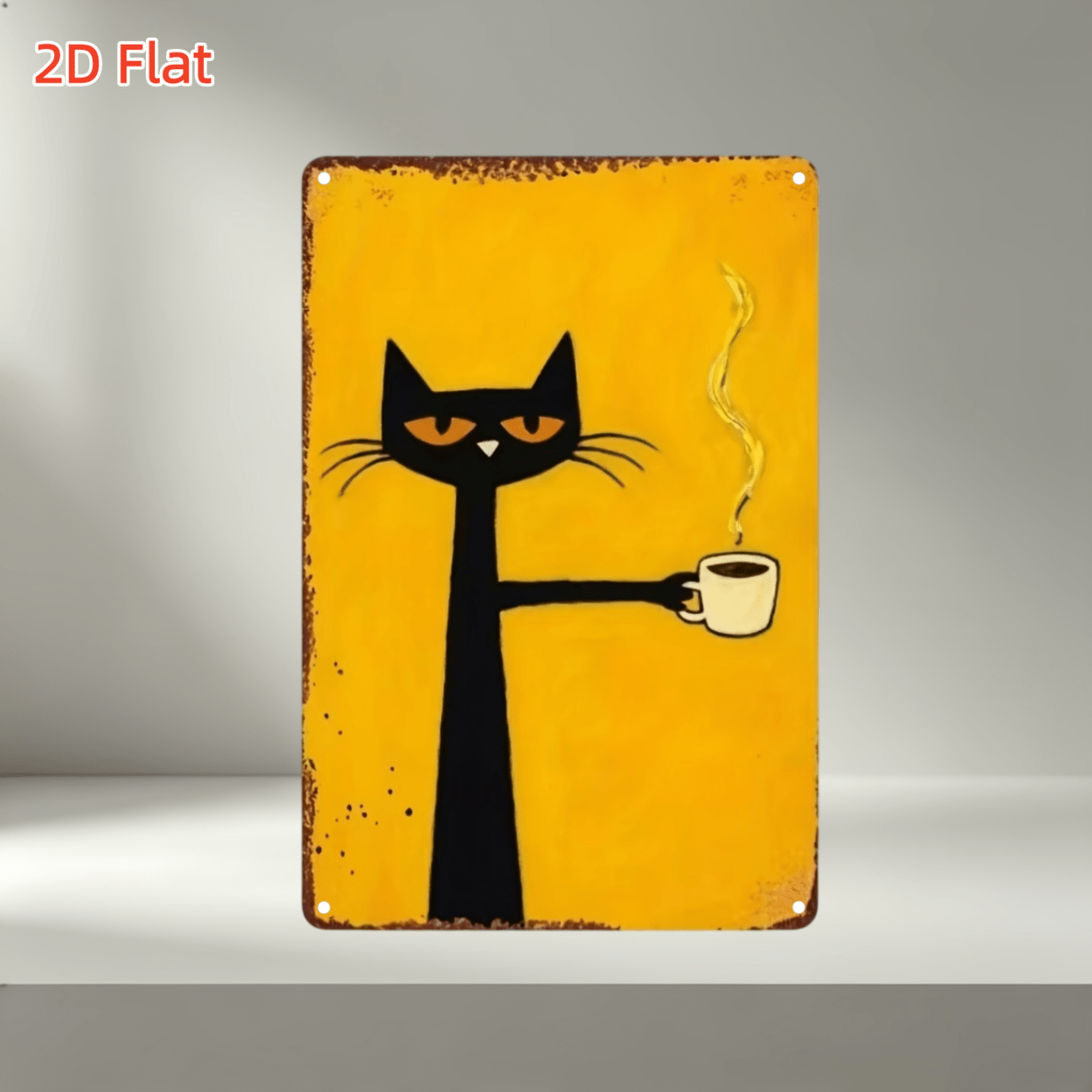 TEMU 2d Flat 1pc Cat And Durable Wooden Wall Decor - Distressed Style, Black Cat Holding Cup, Indoor/outdoor Universal Decoration, Suitable For Home,