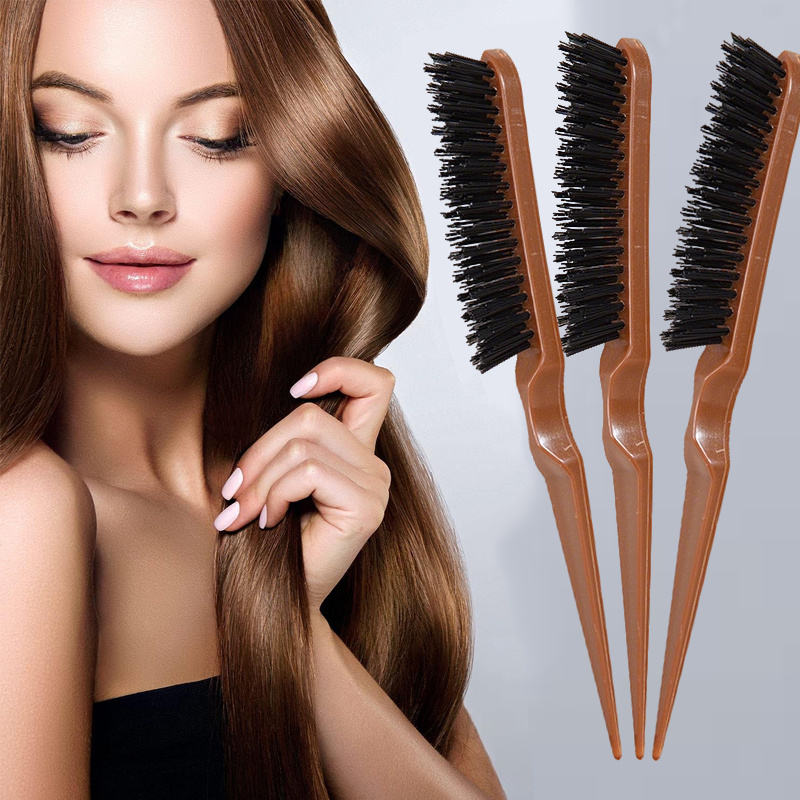 TEMU 3pcs Back Combing Brushes, Teasing Brushes 3 Row Bristle Hair Brush Fluffy Hair Brush Nylon Teasing Hair Brush For Salon Hair Care Scalp: Beauty