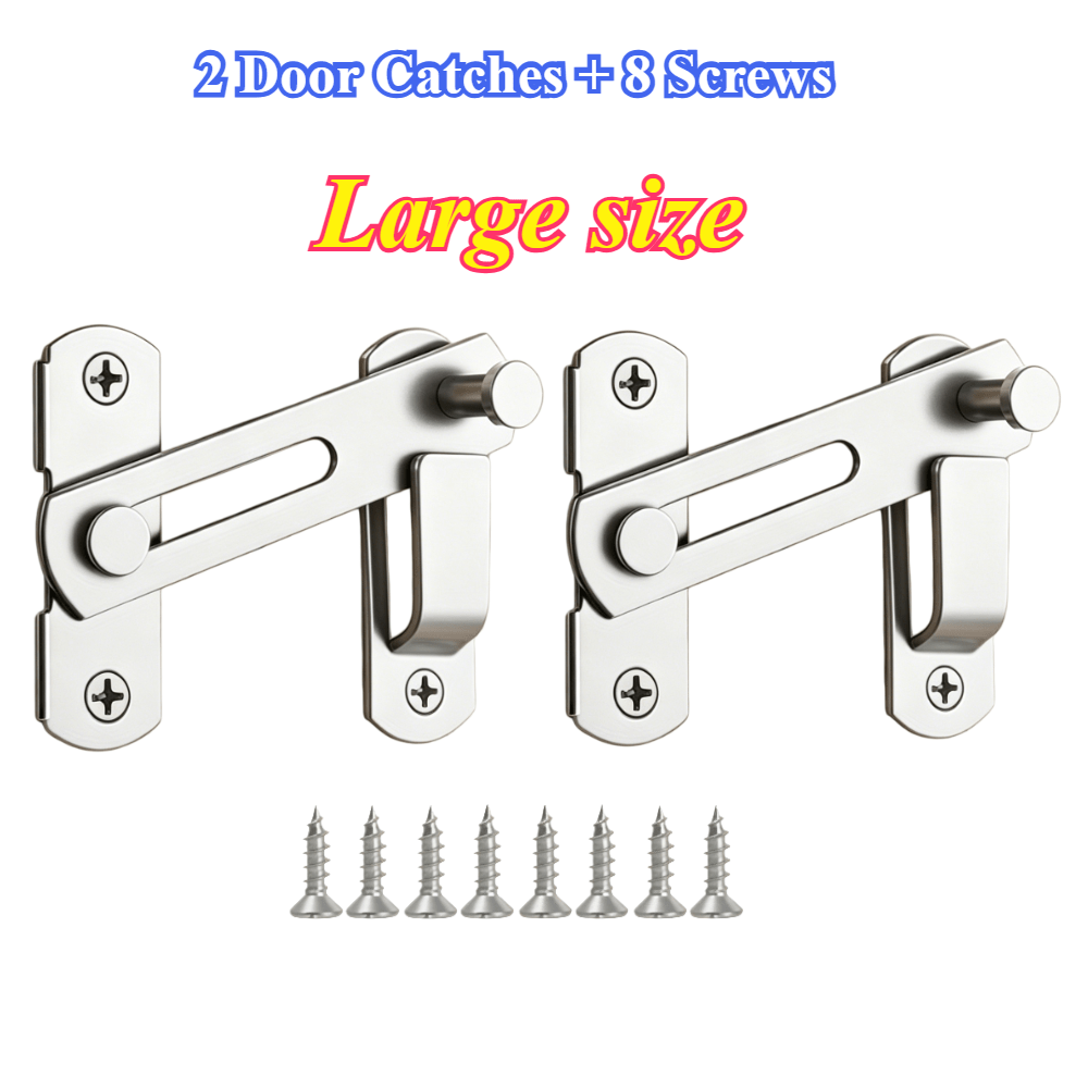 TEMU 2pcs Door Latch + 8 Screws Stainless Steel Garage Door Lock - 180° Reversible Sliding Lock, Suitable For Use In Garages, Bathrooms And Outdoors