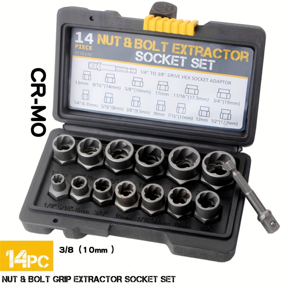 TEMU 14pcs Broken Nut Extractor Set Middle Flying Design For 38 Inches Ideal For Removing Broken Nuts And Bolts In Tight Spaces TEMU 14pcs Broken Nut Extractor Set Middle Flying Design For 38 Inches Ideal For Removing Broken Nuts And Bolts In Tight Spaces