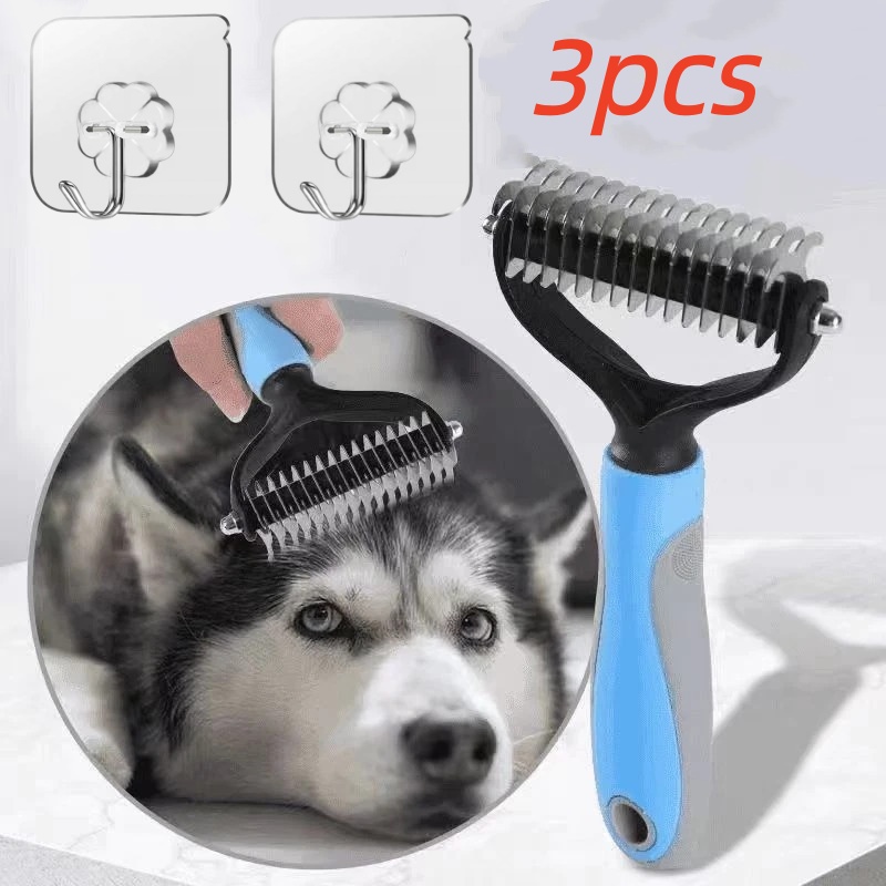 TEMU 3pcs (1 Detangling Comb + 2pcs Hooks) Double-sided Detangling Comb, Grooming Comb Supplies, Pet Grooming Brush, Hung For Cleaning Grooming Hair