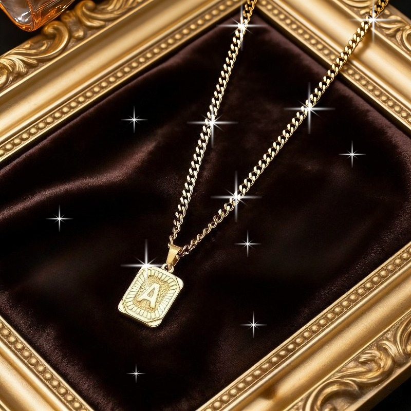 TEMU 1pc 18k Golden Plated Golden-plated European And American 316l Stainless Steel Pendant Necklace, Hip-hop Cuban Chain Nk Unisex Collarbone Chain,