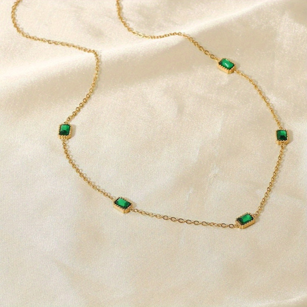 Vintage Inspired 18K Golden Plated Necklace with Green Gemstones