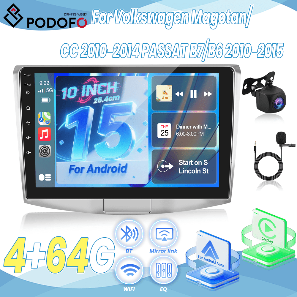 Image of For /cc 2010-2014 B7/b6 2010-2015 15 4g+64g Car Radio, Featuring Integrated Canbus And , 10-inch Touch Display, And Built-in Fm/rds, Wireless 5.0 And Reversing, Without Battery