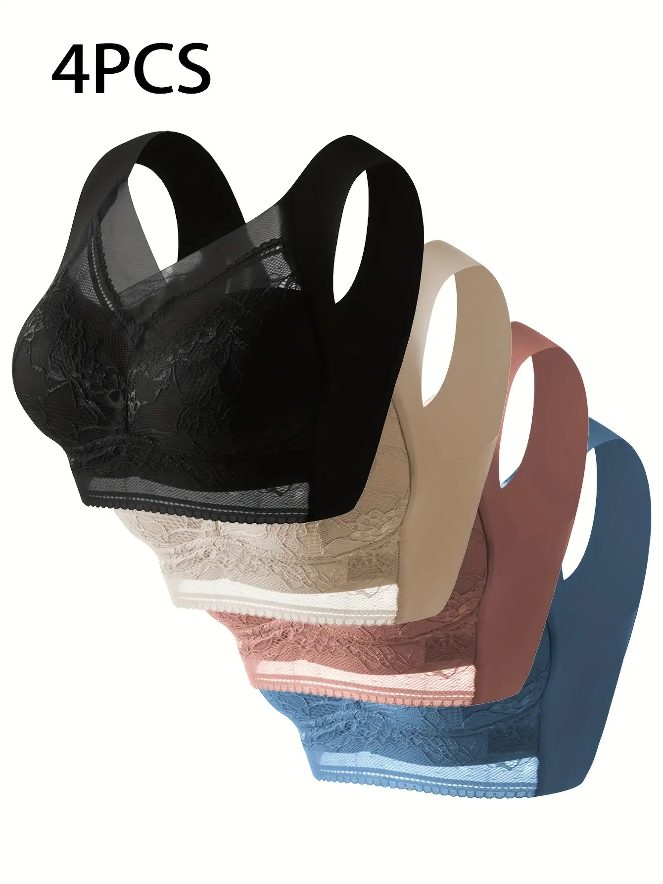 Set of 4 Wireless Lace Bralettes — Full Coverage, Seamless