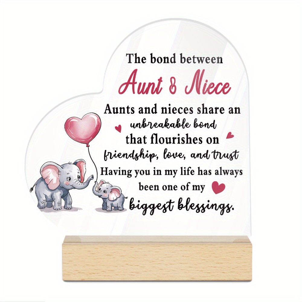 TEMU 2d Flat, 2d Flat Putuo Decor 1pc Heart Shaped Acrylic Sign Wooden Base Table Decor, The Between Aunt & Niece Aunts And Nieces Share An , Desktop