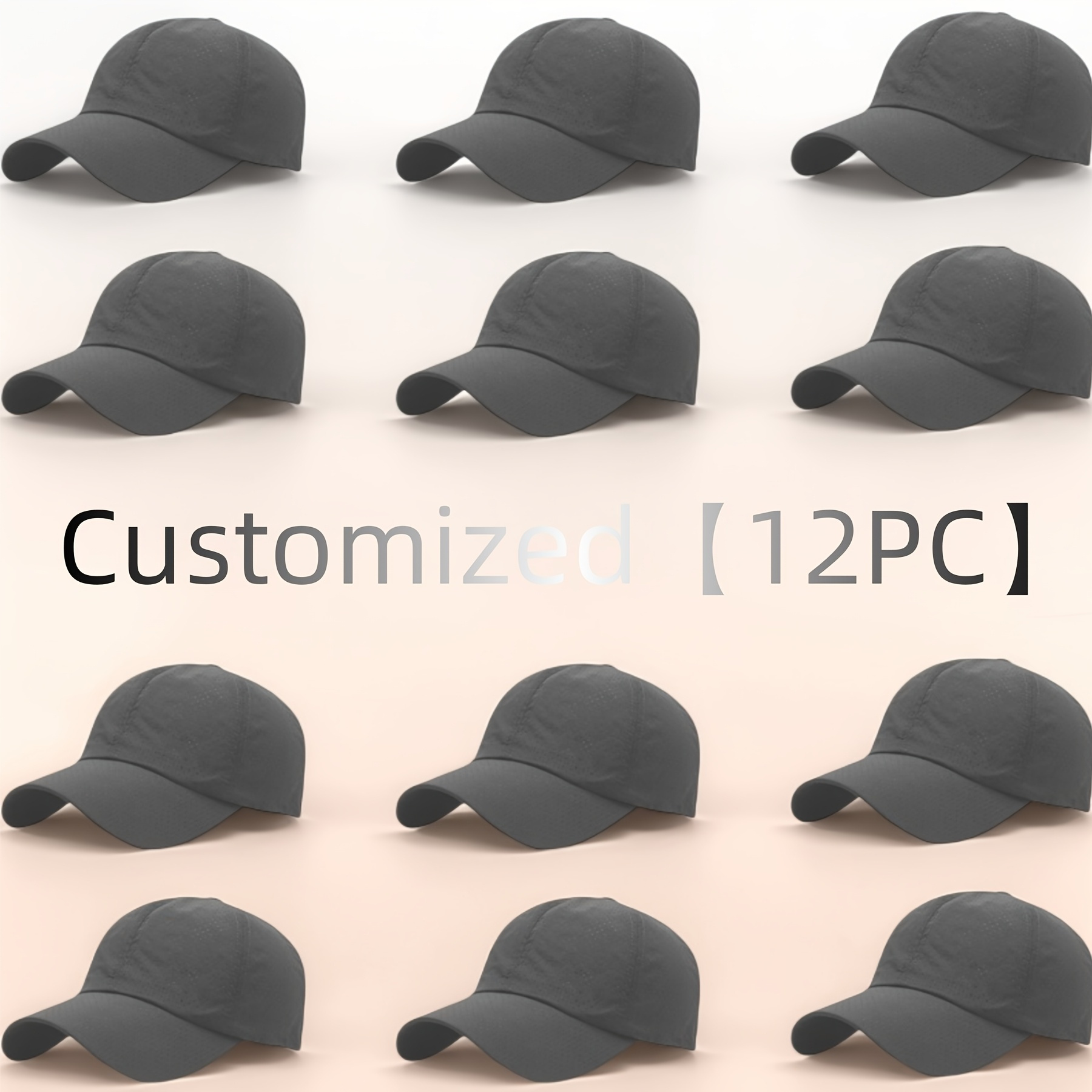 12 Custom Text Baseball Caps, Quick-Dry Mesh Sun Hats
