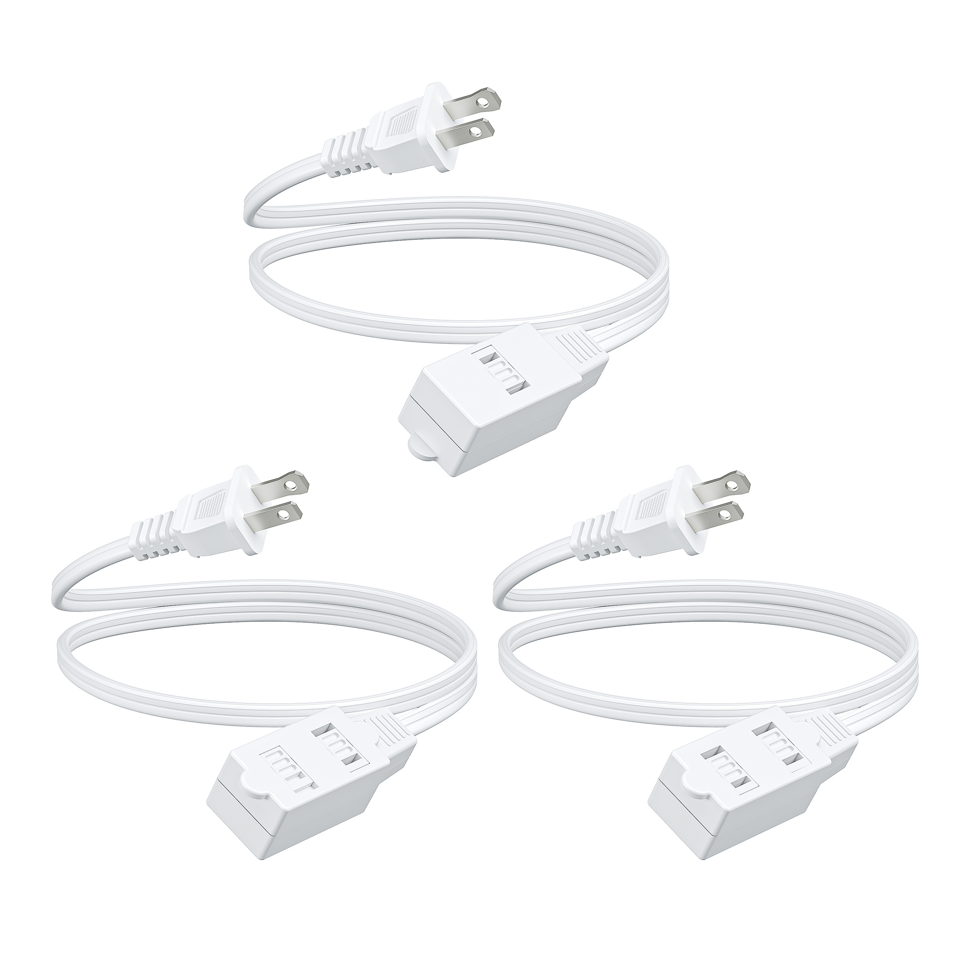 TEMU DEWENWILS Lot de 3 rallonges blanches de 3 pieds, 3 prises polarisées avec protection anti-bricolage, rallonge plate durable de calibre 16/2,