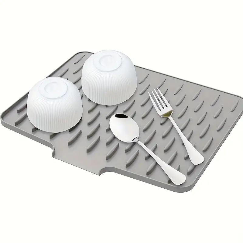 TEMU 1pc Tapis d'égouttage antidérapant en silicone pour cuisine, 14.17 X 11.02 pouces, support de rangement pour vaisselle, de drainage intégrée,