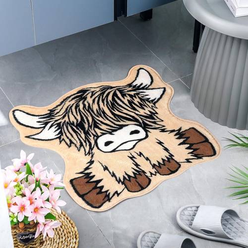 highland cow bath mat non slip cashmere knit fabric rug polyester 100 backing bedroom decorative carpet living room bedside mat 1000g m 1cm thick