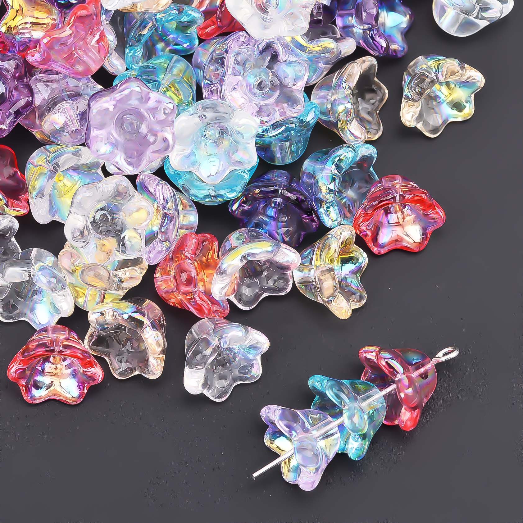TEMU 100pcs 9x10mm Ab Mixed Colors Shape Lampwork Glass Beads Multicolors Loose Beads For Jewelry Making Supplies Bracelets Additions