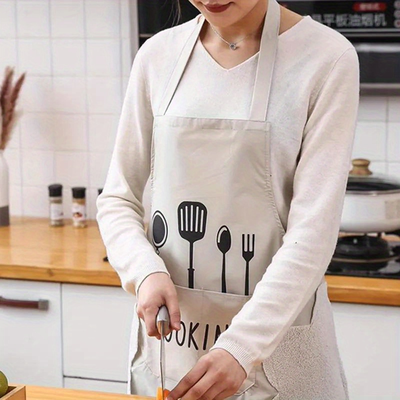   waterproof polyester apron with pockets oil proof hand wipeable cooking apron for men   for kitchen restaurant use details 0