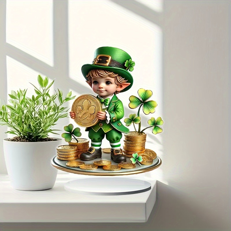 

Boho Style Acrylic 's Day Elf Figurine With Clover And Golden - Decorative Tabletop Statue, No Electricity Needed, Ideal For Decor, Gift