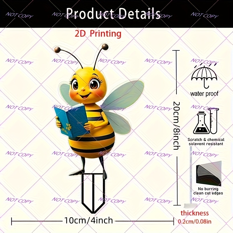 2D Plano - 【2D Plano】 2D Plano - [2D Plano] 2D Plano, Estaca de Decoración Acrílica de Abeja Lectora Linda para Jardín, Adecuada para Macetas, Patios, Jardines, Decoración de Suelo al Aire Libre, Arte de Patio, Arte Moderno, Regalo para Amigos