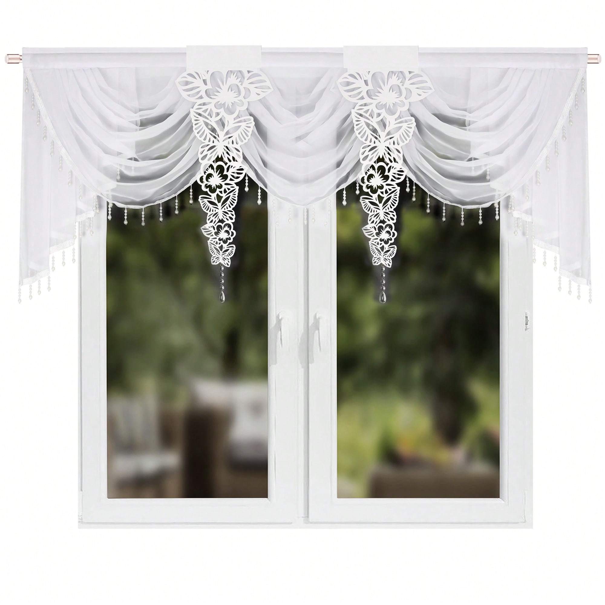 Modern Pleated Sheer Curtains, 3pcs Set, 200x90cm, Soft Light Sheer Fabric, Artistic Hollow Screen Design, Draped Curtain Decor, Suitable For