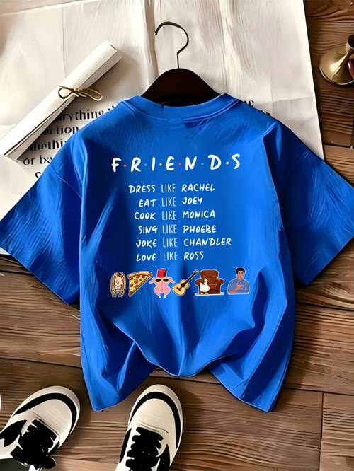 تيشيرت أطفال بأكمام قصيرة من . الرسمي بتصميم اقتباس كلاسيكي من فرينجز friends، قميص قطني 100% نقي ومسامي، مناسب للمدرسة والارتداء اليومي والملابس الكاجوال وملابس الصيف