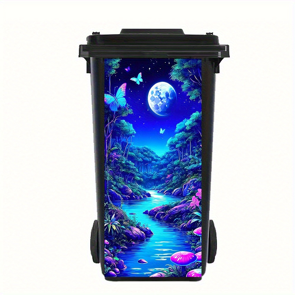 1pc At Night With Moon And Butterflies Pvc Decorative Sticker, Suitable For Trash Cans & Posters, 12.2in*27.56in