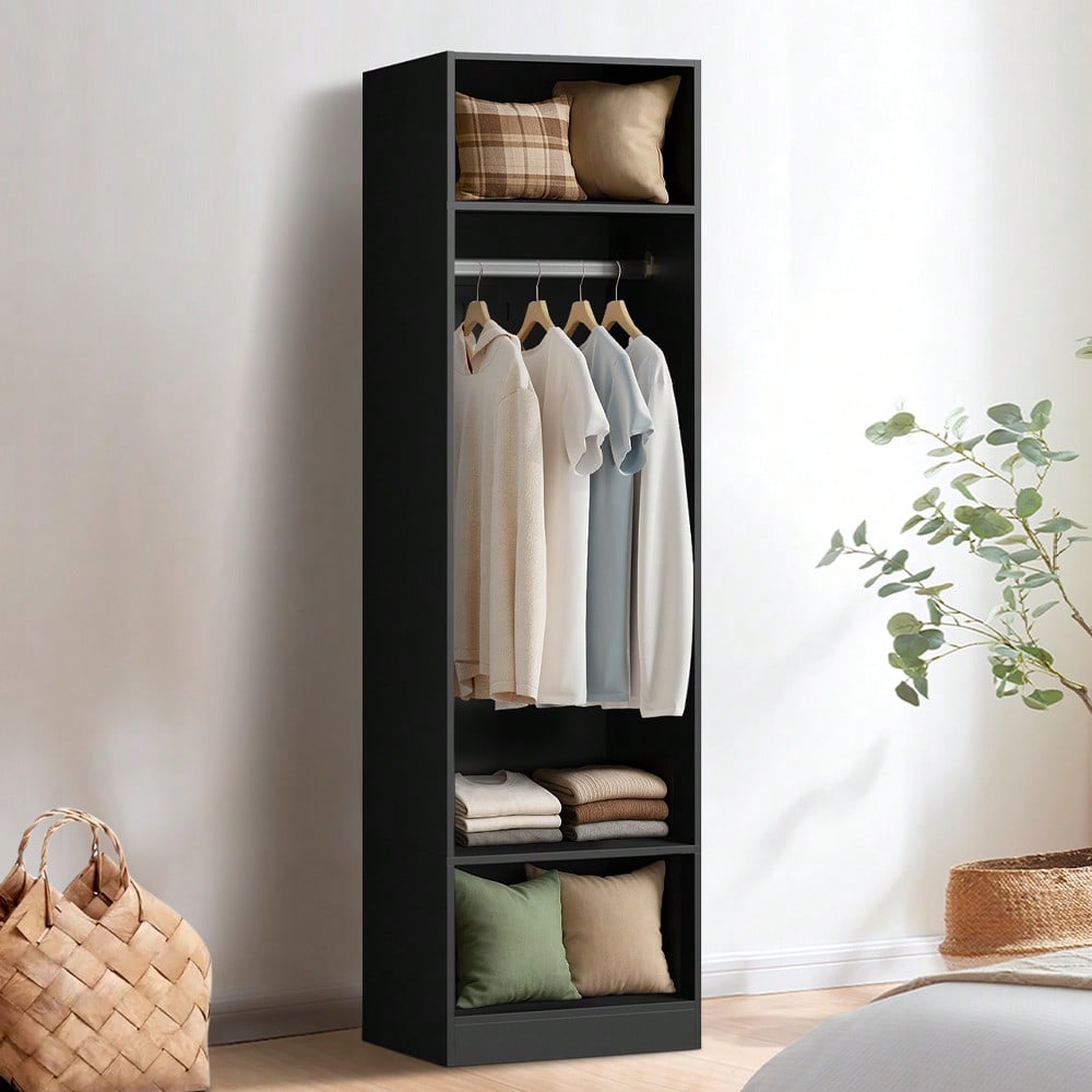 TEMU Open Wardrobe With 3 Shelves And Hanging Rail, Clothes Storage Shelf Unit, Industrial Clothing Rack Organizer For Bedroom, Black