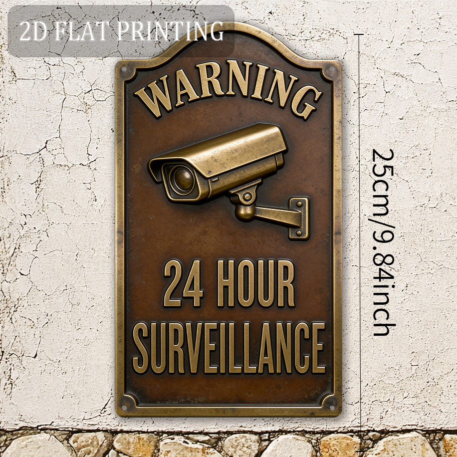 TEMU 2d Flat, 1pc Retro Security Camera Warning Sign Suitable For Doorways, Store Entrances & Courtyard Walls - Vintage Surveillance Plaque With