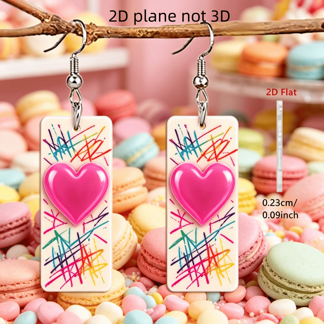 Women's Cute Graffiti Pink Heart Acrylic Earrings