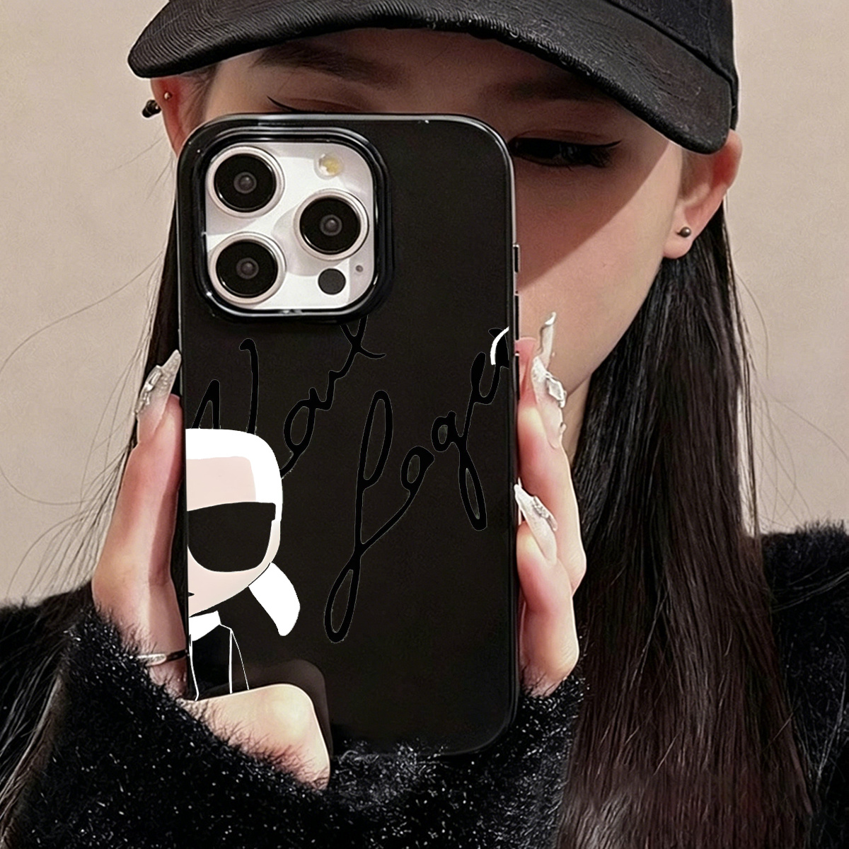 TEMU Phone Case: Y2k Style - Cute Kitten French Style Checkered Pattern Jelly Case, Black Phone Case Suitable For Iphone 17 Pro Max/16 Pro Max/14/15