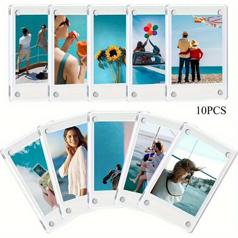 Image of 5pcs/10pcs Acrylic Fridge Magnetic Photo Frame, Double-sided Photo Fridge Magnetic Frame, Photo Clip, Desktop Display Stand, Holiday Gift