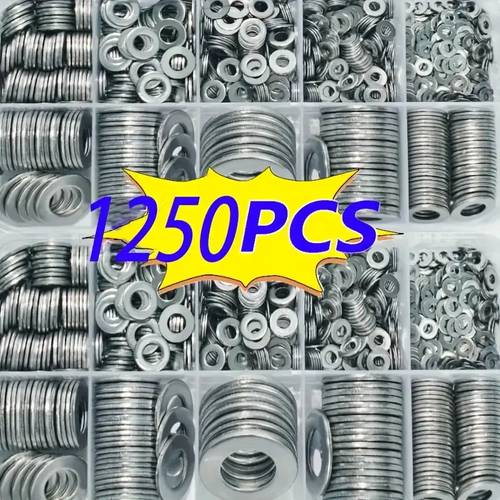 1250pcs flat washer assorted kit 2 5 m4 m5 m6 m8 m10 m12 for maintenance and outdoor