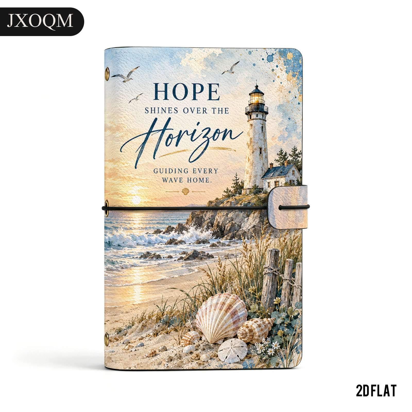 TEMU 1pc A6 Coastal Lighthouse Hardcover Notebook With Elastic Closure & 6-ring Binder - Refillable Softcover Journal Suitable For, Office, Travel,