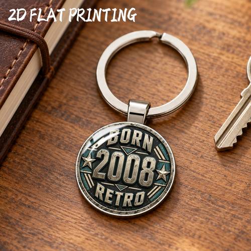 item picture 2d flat 1pc 2008 born retro keychain classic retro design with distressed metal texture number artwork star decorations and theme suitable for birthday gift collectors key ring pendant keepsake gift idea