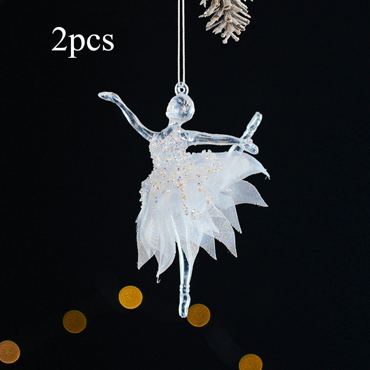 TEMU 2pcs Crystal Ballerina Christmas Ornaments, Elegant Ballet Dancer Hanging Decorations With Tulle Dress, Clear Acrylic Xmas Tree Pendants For