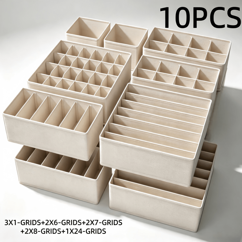 TEMU Set da 10 pezzi Organizzatore per cassetti in tessuto multitasca per biancheria intima, calzini e abbigliamento - Scatola divisoria in tessuto