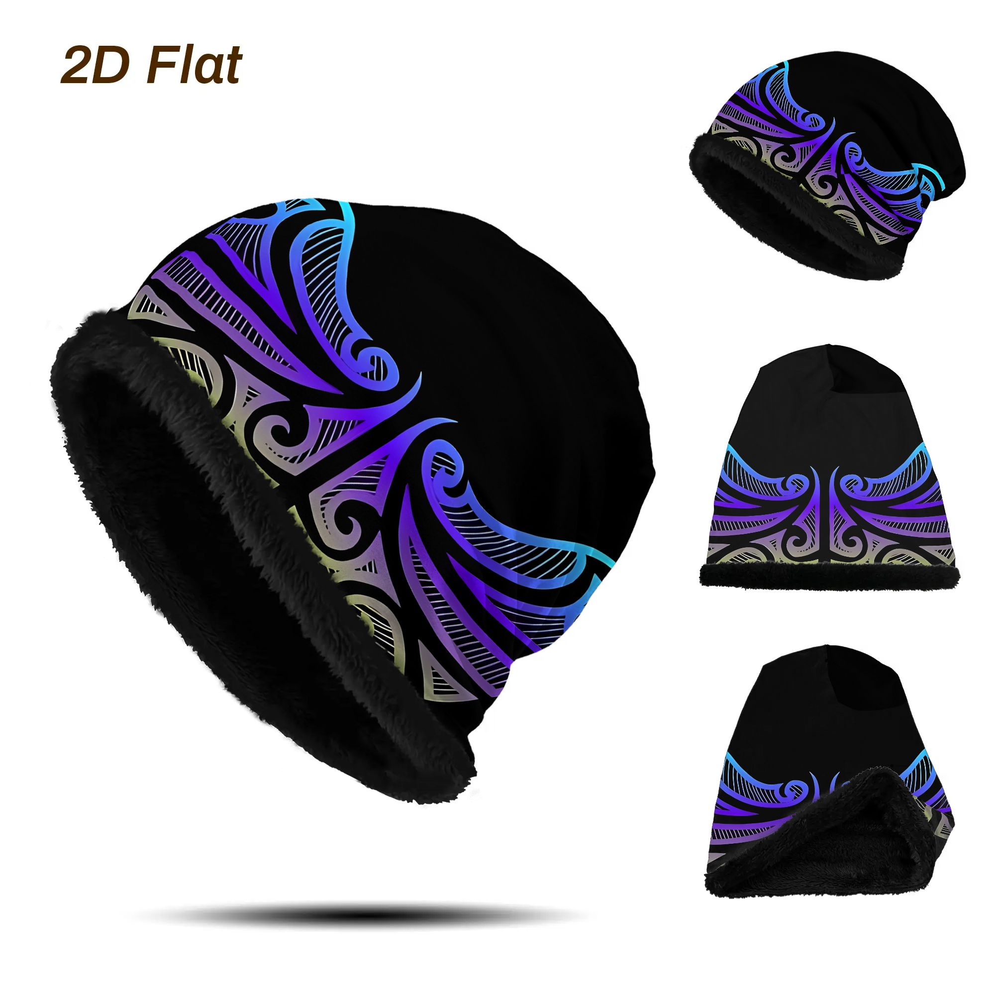 TEMU 2d Print Design 1pc Purple Maori Pattern Print Fashion Plush Inner Bonnet Unisex Slouchy Suitable For Outdoor Activities For Gift