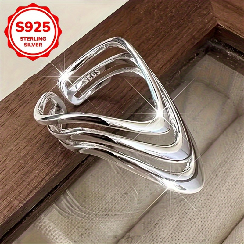 TEMU Bague large pour femmes en argent 925, bangle ajustable à motif ouvert et style hip-hop. Accessoire de mode idéal comme aux festives - Cadeau
