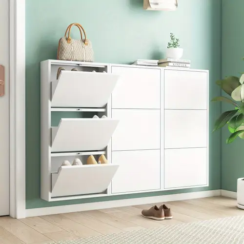 be 41h 3 drawers shoe storage cabinet with flip drawers wall mount metal shoe organizer for entryway 3 drawers steel shoe rack cabinet white