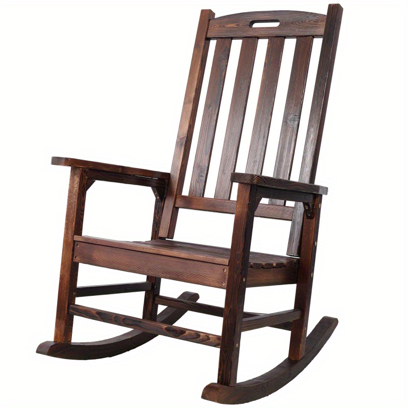 oversized fir wood   chair wide seat tall high back smooth rocking motion 330 lb capacity easy assembly indoor outdoor rocking chair with armrests brown rocking chair outdoor