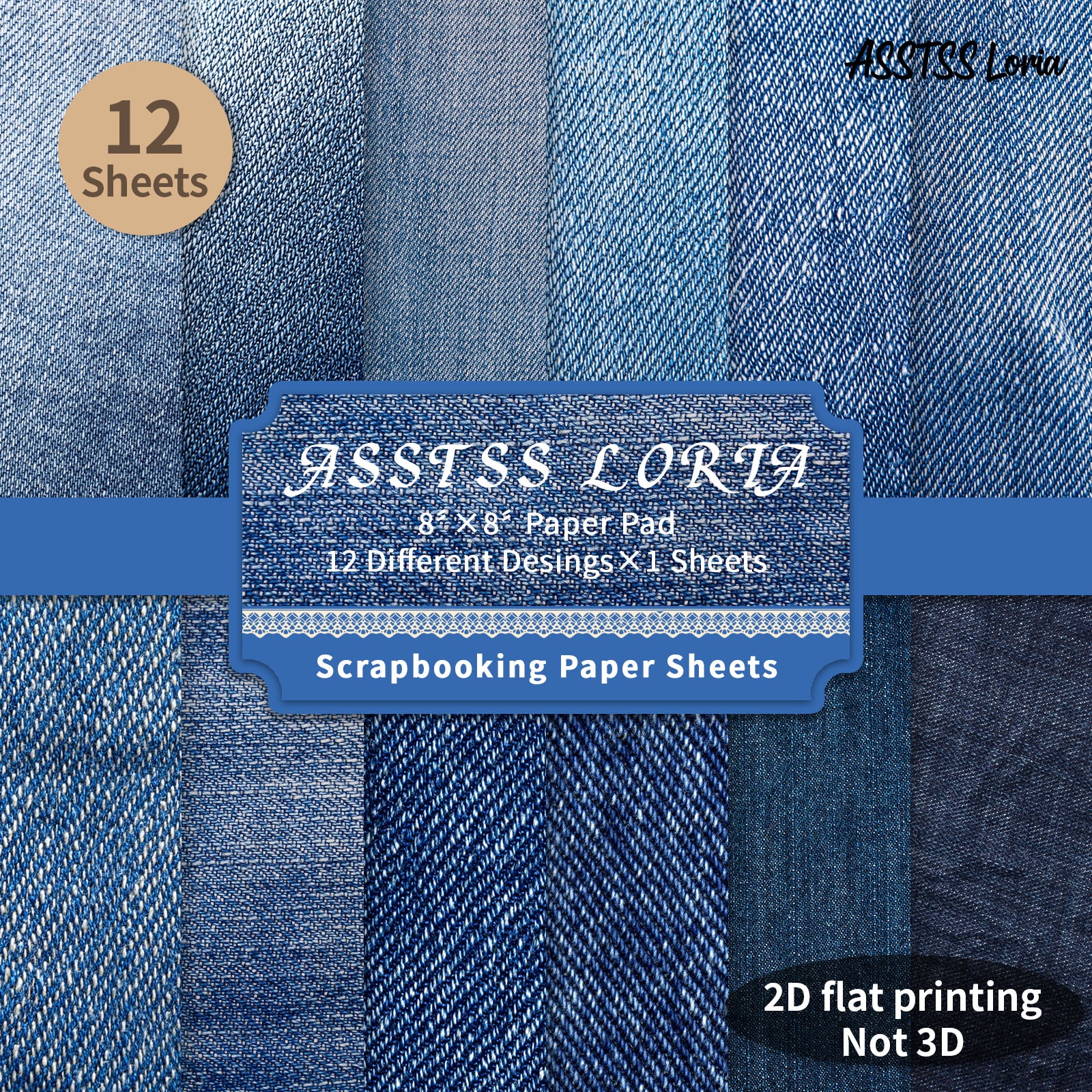 TEMU Lot de 12 feuilles de papier scrapbooking ASSTSS Loria 8 X 8 pouces, papier de base bleu denim / papier de , papier cartonné épais pour