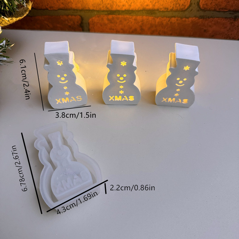 1pc Winter Christmas Snowman Light Decoration Silicone Mold Plaster Ornament Drop Glue Mold For Diy Home Desk Decor