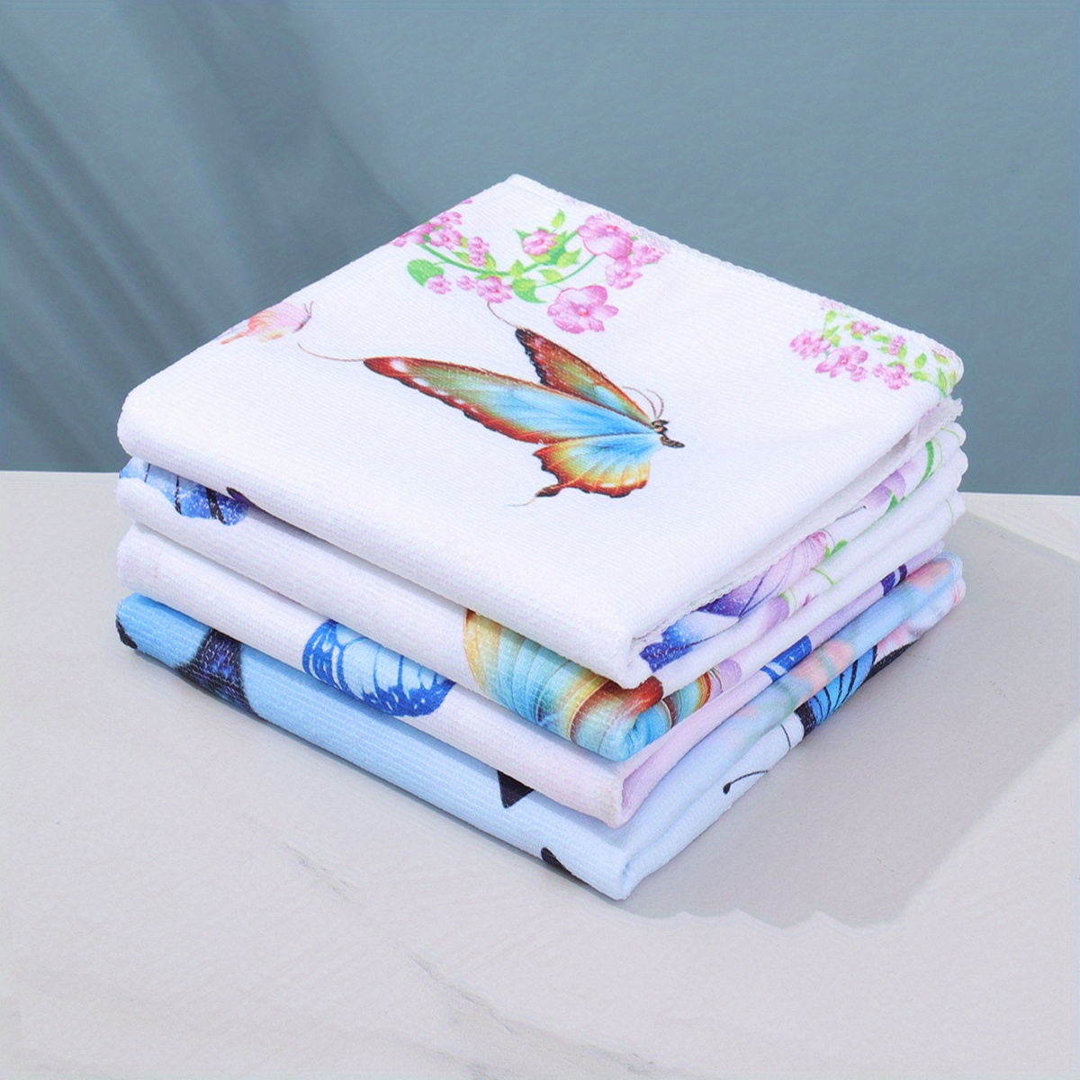 Image of 4pcs Random Color Spring Floral And Absorbent Towels, Large Size 40 X 60cm, Polyester Fiber Dishcloths, Kitchen Hand Towels, Perfect For Home Decor And Parties, Kitchen Cleaning Tools