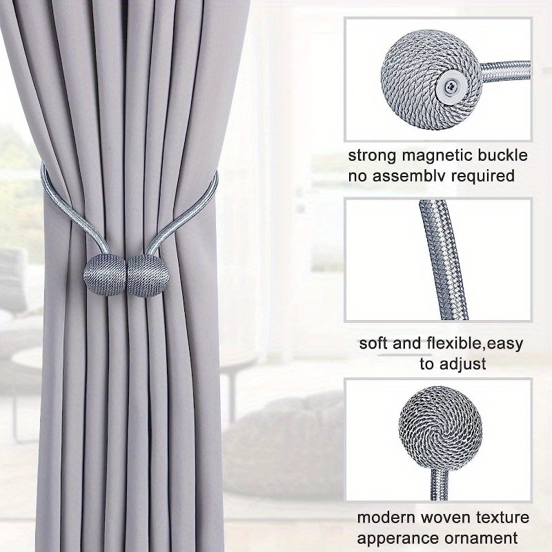(Pack of 2)Cross-border Magnetic Curtain Buckle Tieback, Simple and Fashionable Earphone Magnet Hook, No Drilling and No Installation