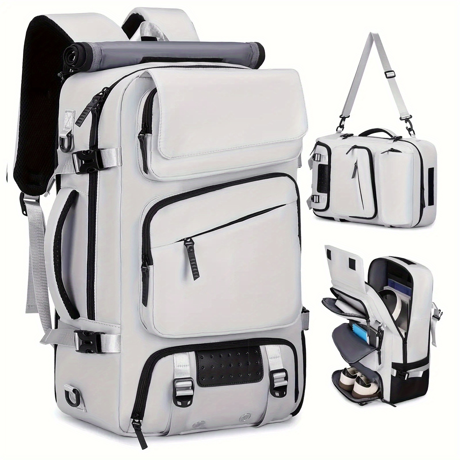 Sac à Dos Homme Grande Capacité avec Compartiment Chaussures & Poche pour Ordinateur Portable 43,94 cm - Polyester Résistant, Bretelles Rembourrées Réglables, Poches Zippées Multiples, Sac à Dos Élégant Blanc pour Voyage, Travail et École - Design Moderne