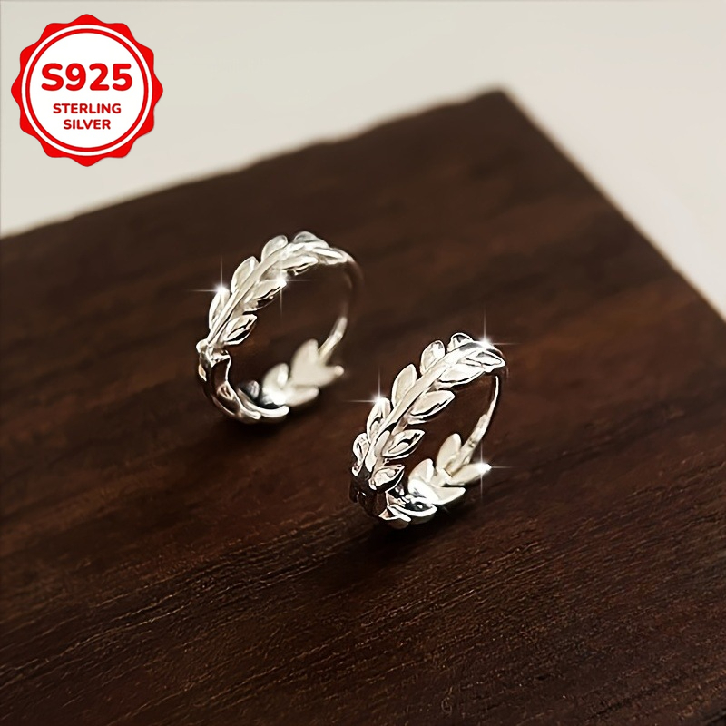 TEMU 1 Paire de Boucles d'Oreilles Élégantes en Feuille Argenté 925 pour Femmes - Hypoallergénique, Idéales pour Tenue Décontractée et Cadeaux