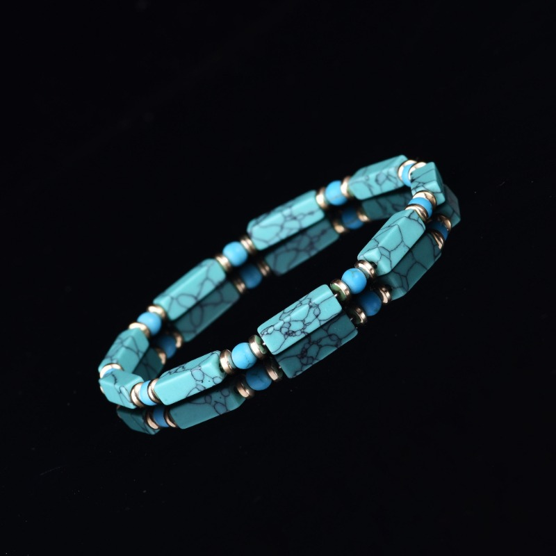 Natural Turquoise Rectangular Elastic Bead Bracelet