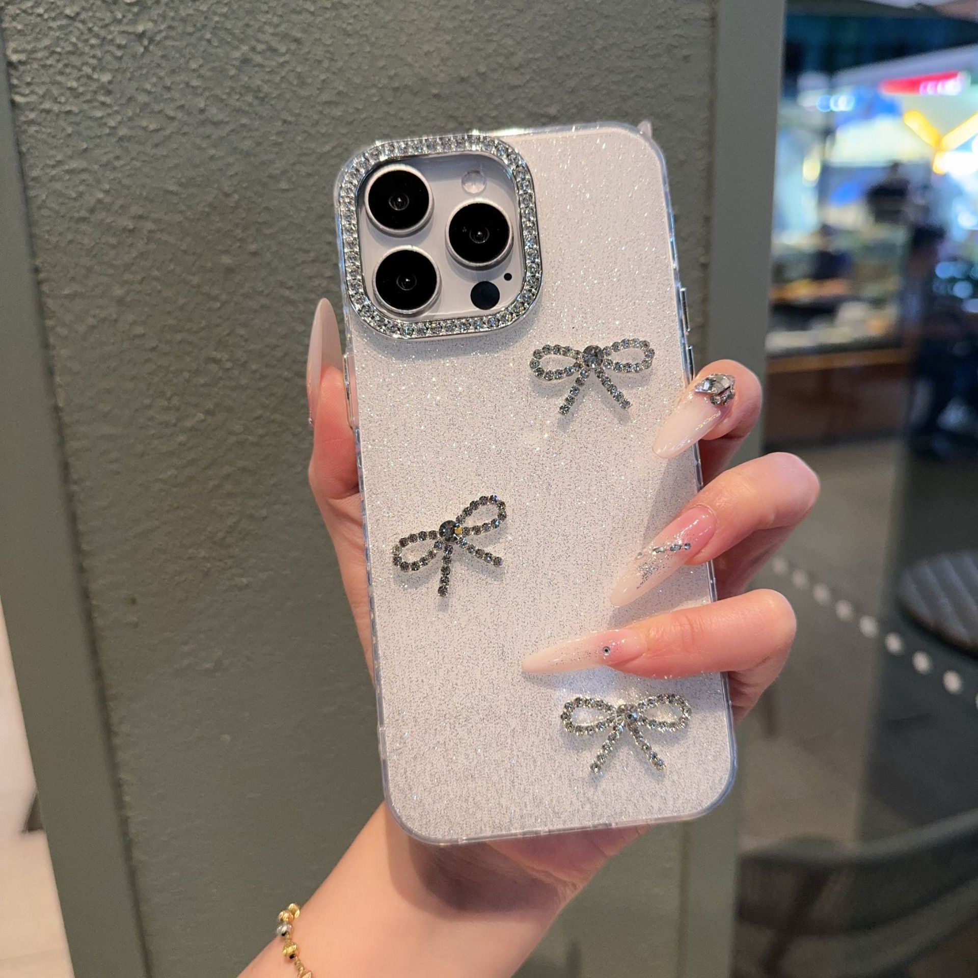 Phone Case - Rhinestone Bow Glitter Phone Case, Suitable For Iphone 16 Pro Max, 15 Pro, 14 Plus, 13, 12, 11 - A Protective Cover With Diamond-encrusted Lens