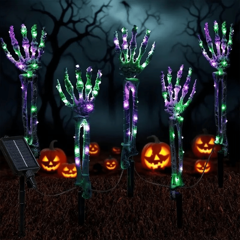 TEMU [3d] Halloween Decorations Outdoor - 5pcs Solar Hand Lights, Glowing Skeleton Hand Stakes, Horror Atmosphere For Porch Garden Yard Lawn Pathway,