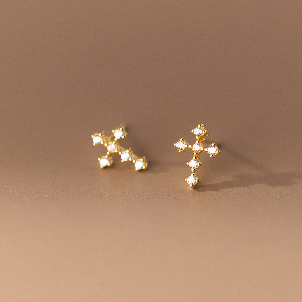 Copper Cross Stud Earrings with Rhinestones Daily & Party Wear